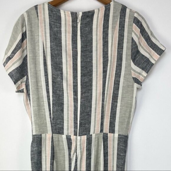 Urban Outfitters | Linen Blend Surplice Jumpsuit | Striped Button Front - Picture 4 of 9